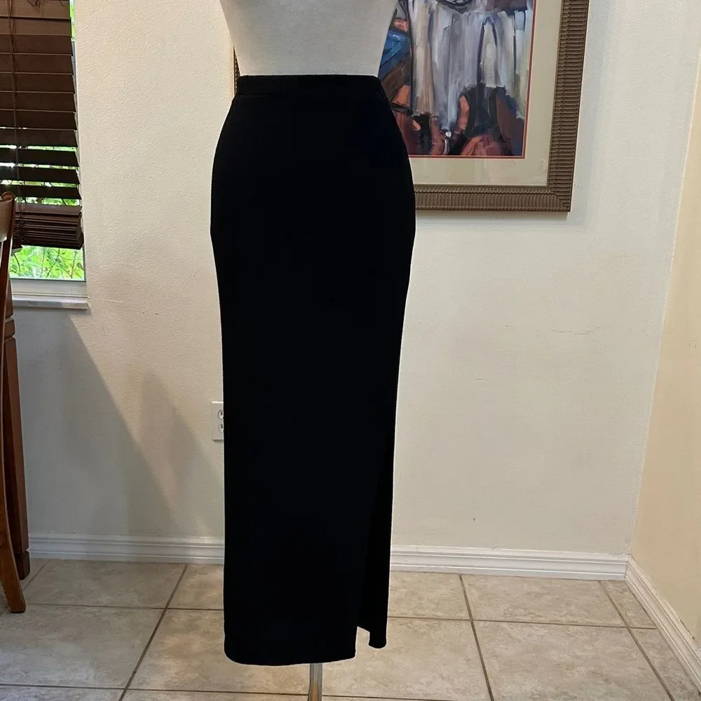 St. John Collection Black Santana Knit Long Skirt w/ Side Slit Size 10 - Picture 1 of 10